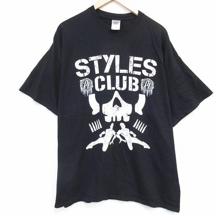 【50%OFF】XL★古着 半袖 ビンテージ Tシャツ メンズ 00年代 00s スタイルズ 大きいサイズ コットン クルーネック 黒 ブラック 25aug09 中古