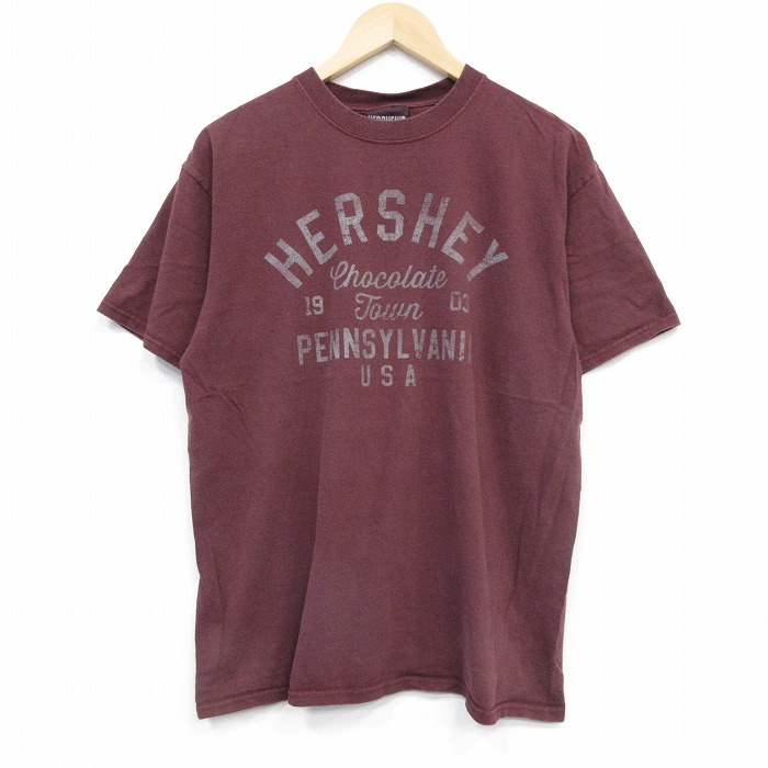 L★古着 半袖 ビンテージ Tシャツ メンズ 00年代 00s ハーシーズ コットン クルーネック エンジ 25aug12 中古