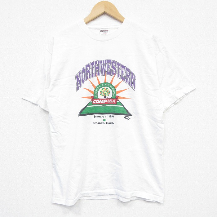 L★古着 オニータ 半袖 ビンテージ Tシャツ メンズ 90年代 90s ノースウエスタン コットン クルーネック 白 ホワイト 25aug12 中古