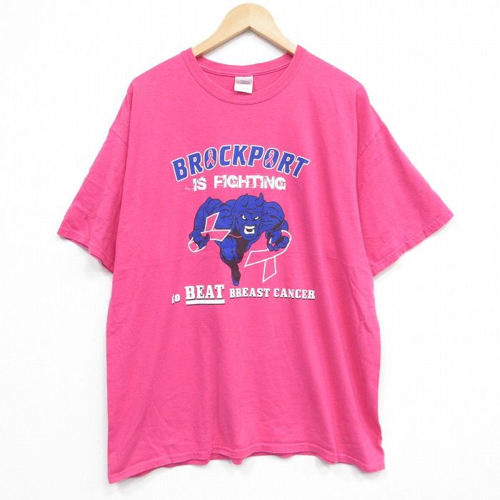 XL★古着 半袖 ビンテージ Tシャツ メンズ 00年代 00s BEAT 大きいサイズ コットン クルーネック 濃ピンク 25aug12 中古