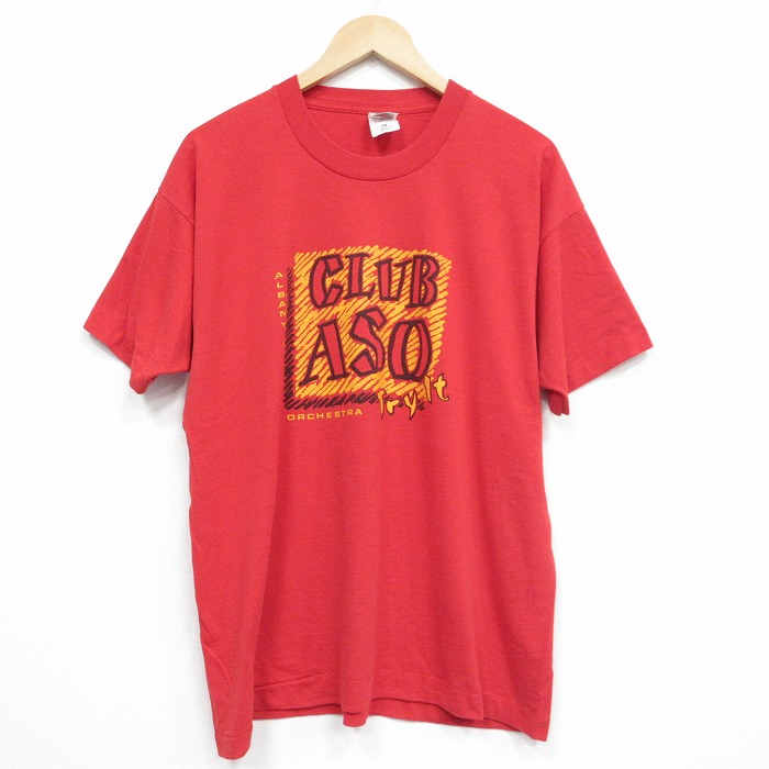 XL★古着 フルーツオブザルーム 半袖 ビンテージ Tシャツ メンズ 90年代 90s クラブ 大きいサイズ クルーネック USA製 赤 レッド 【spe】 25aug12 中古