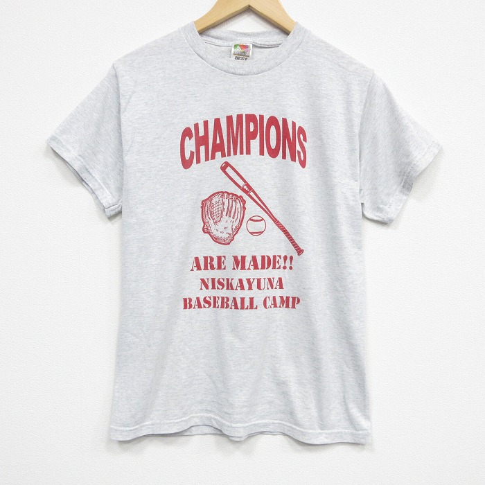M★古着 フルーツオブザルーム 半袖 ビンテージ Tシャツ メンズ 00年代 00s ベースボール クルーネック 薄グレー 霜降り 25aug12 中古