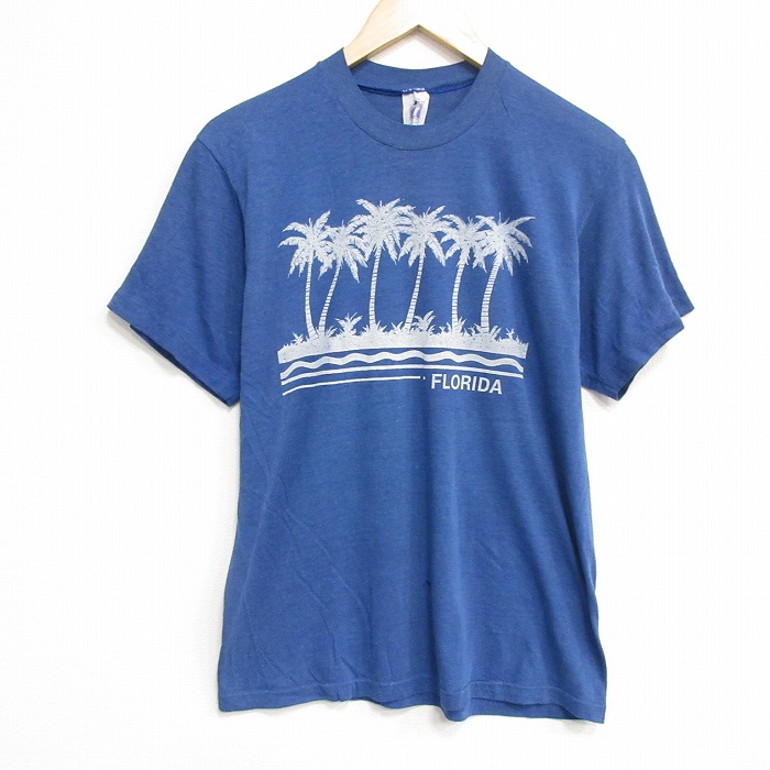 【50%OFF】M★古着 半袖 ビンテージ Tシャツ メンズ 80年代 80s フロリダ クルーネック USA製 薄紺 ネイビー 霜降り 25aug12 中古