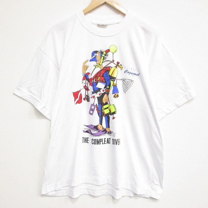 XL★古着 半袖 ビンテージ Tシャツ メンズ 90年代 90s ダイバー 大きいサイズ クルーネック 白 ホワイト 【spe】 25aug12 中古