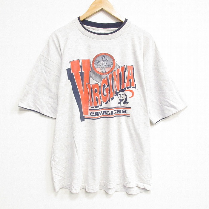 XL★古着 半袖 ビンテージ Tシャツ メンズ 90年代 90s バージニア 大きいサイズ コットン クルーネック USA製 薄グレー 霜降り 25aug12 中古
