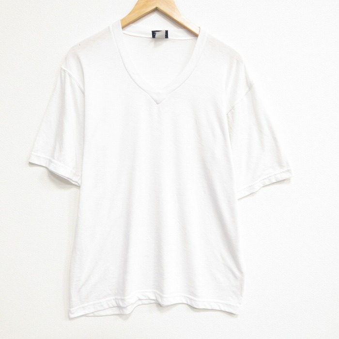 L★古着 半袖 ビンテージ Tシャツ メンズ 90年代 90s 無地 コットン Vネック USA製 白 ホワイト 25aug12 中古