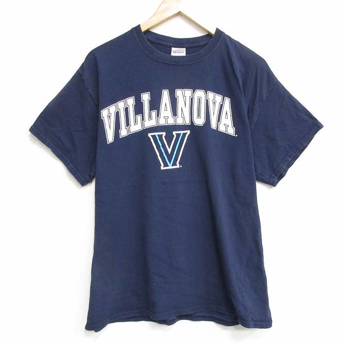 【50%OFF】L★古着 半袖 ビンテージ Tシャツ メンズ 00年代 00s V コットン クルーネック 紺 ネイビー 25aug12 中古