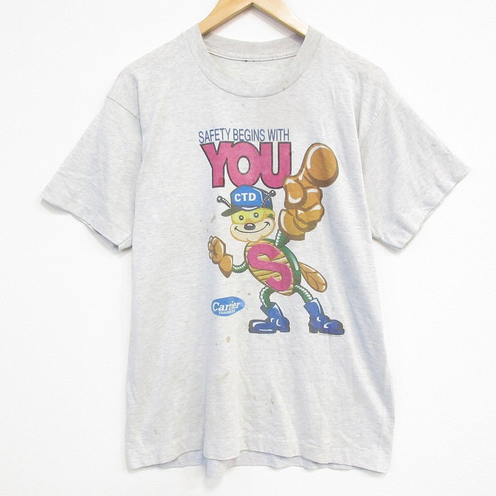 L★古着 半袖 ビンテージ Tシャツ メンズ 90年代 90s YOU クルーネック 薄グレー 霜降り 25aug12 中古