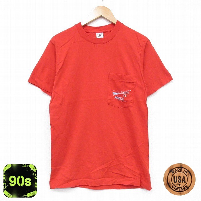 フルーツオブザルーム 90s 半袖Tシャツ 飛行機 レッド M | 古着
