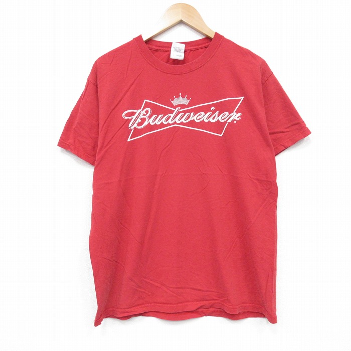 L★古着 フルーツオブザルーム ビンテージ Tシャツ メンズ 00年代 00s バドワイザー コットン クルーネック 赤 レッド 25aug12 中古 半袖