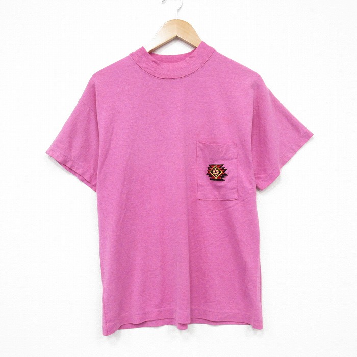 L★古着 半袖 ビンテージ Tシャツ メンズ 00年代 00s 胸ポケット付き クルーネック ピンク 25aug12 中古