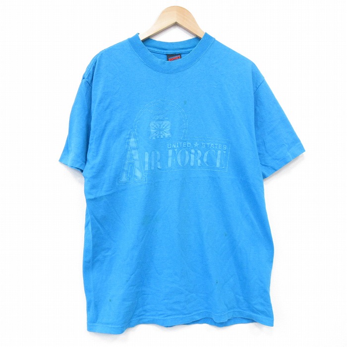 L★古着 半袖 ビンテージ Tシャツ メンズ 90年代 90s ミリタリー USエアフォース コットン クルーネック USA製 水色 25aug12 中古