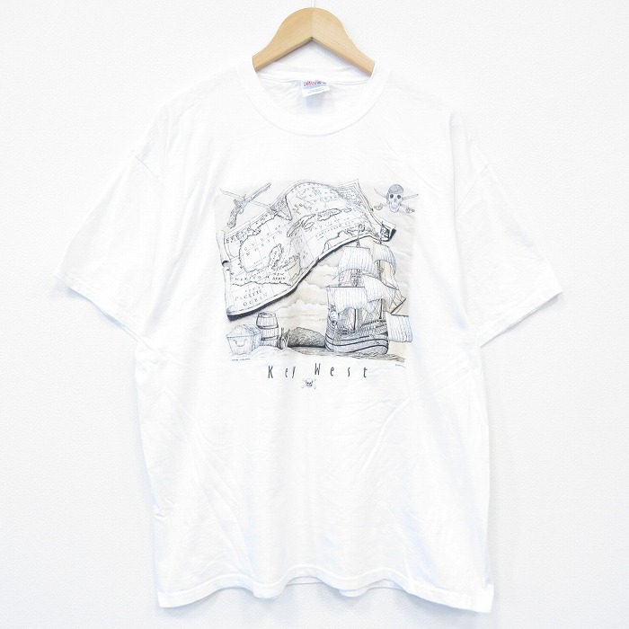 XL★古着 ヘインズ Hanes 半袖 ビンテージ Tシャツ メンズ 00年代 00s 船 大きいサイズ コットン クルーネック 白 ホワイト 25aug13 中古