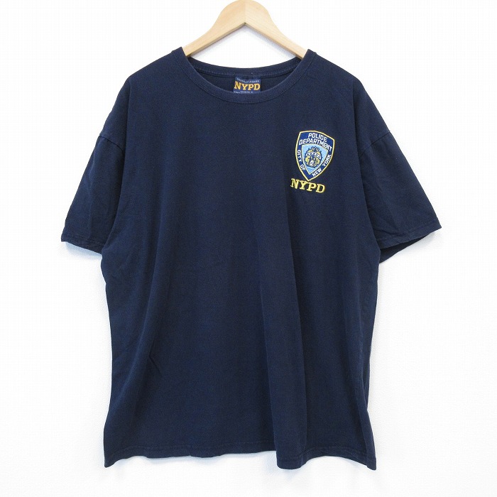 XL★古着 半袖 ビンテージ Tシャツ メンズ 00年代 00s ポリス 大きいサイズ コットン クルーネック 紺 ネイビー 25aug13 中古