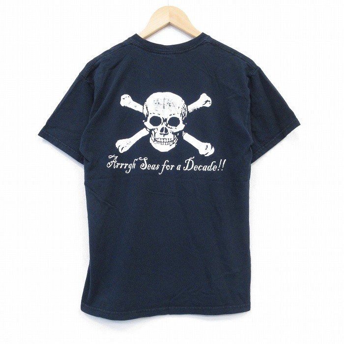 L★古着 半袖 ビンテージ Tシャツ メンズ 00年代 00s スカル コットン クルーネック 黒 ブラック 25aug13 中古