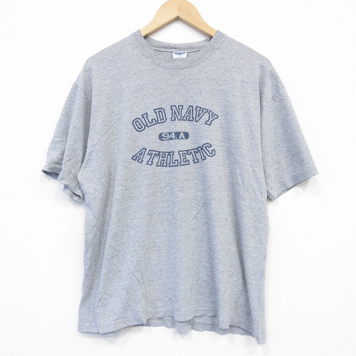 【20%OFF】XL★古着 オールドネイビー 半袖 ビンテージ Tシャツ メンズ 00年代 00s ビッグロゴ クルーネック USA製 グレー 霜降り 25aug13 中古