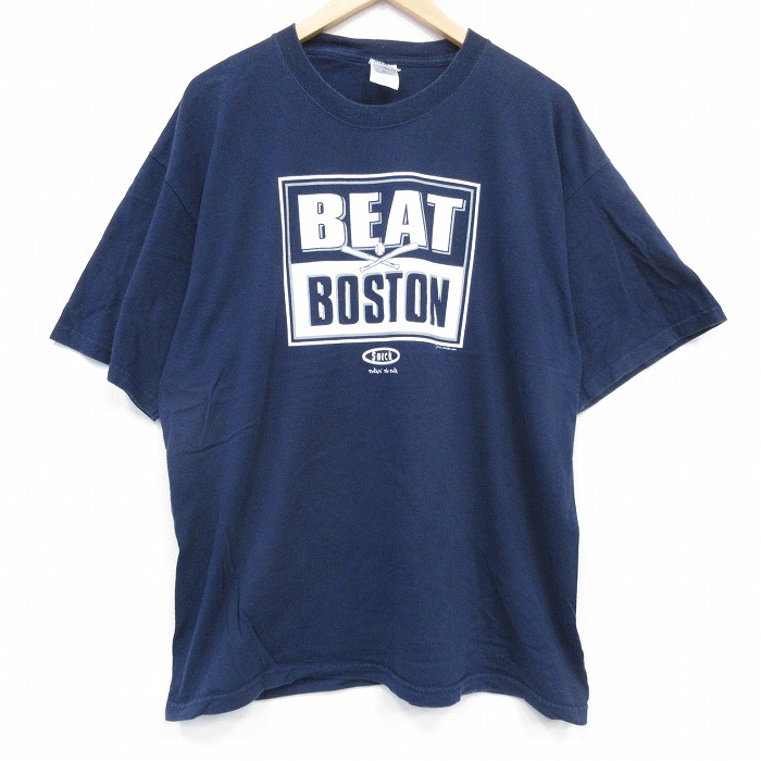 XL★古着 半袖 ビンテージ Tシャツ メンズ 00年代 00s BEAT 大きいサイズ コットン クルーネック 紺 ネイビー 25aug13 中古