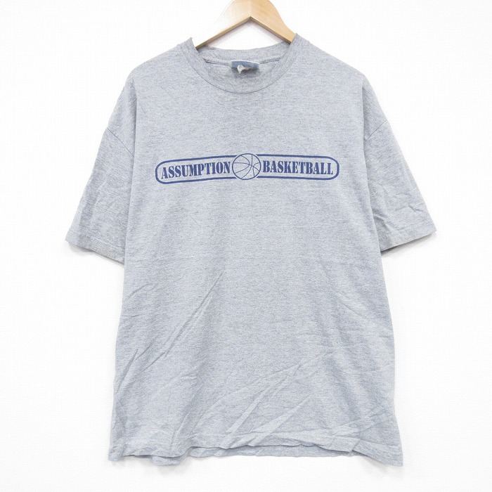 XL★古着 半袖 ビンテージ Tシャツ メンズ 00年代 00s バスケとボール クルーネック グレー 霜降り 25aug13 中古