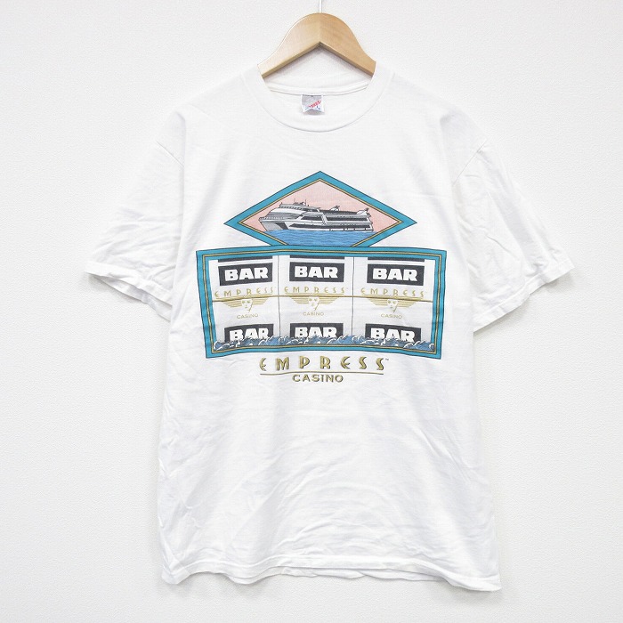 L★古着 ジャージーズ 半袖 ビンテージ Tシャツ メンズ 90年代 90s カジノ コットン クルーネック USA製 白 ホワイト 25aug13 中古