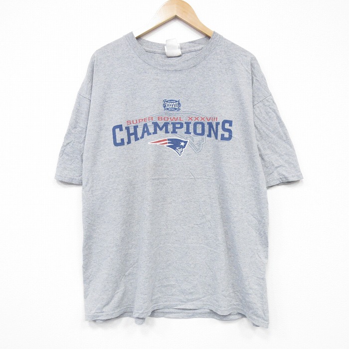 XL★古着 半袖 ビンテージ Tシャツ メンズ 00年代 00s NFL ニューイングランドペイトリオッツ 大きいサイズ クルーネック グレー 霜降り アメフト スーパーボウル 25aug13 中古