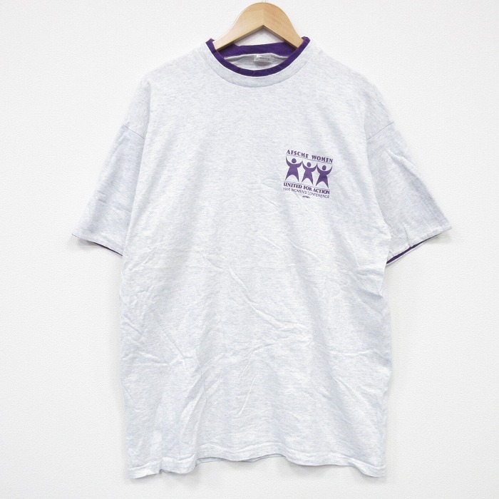 XL★古着 半袖 ビンテージ Tシャツ メンズ 90年代 90s AFSCME コットン クルーネック USA製 薄グレー 霜降り 25aug13 中古