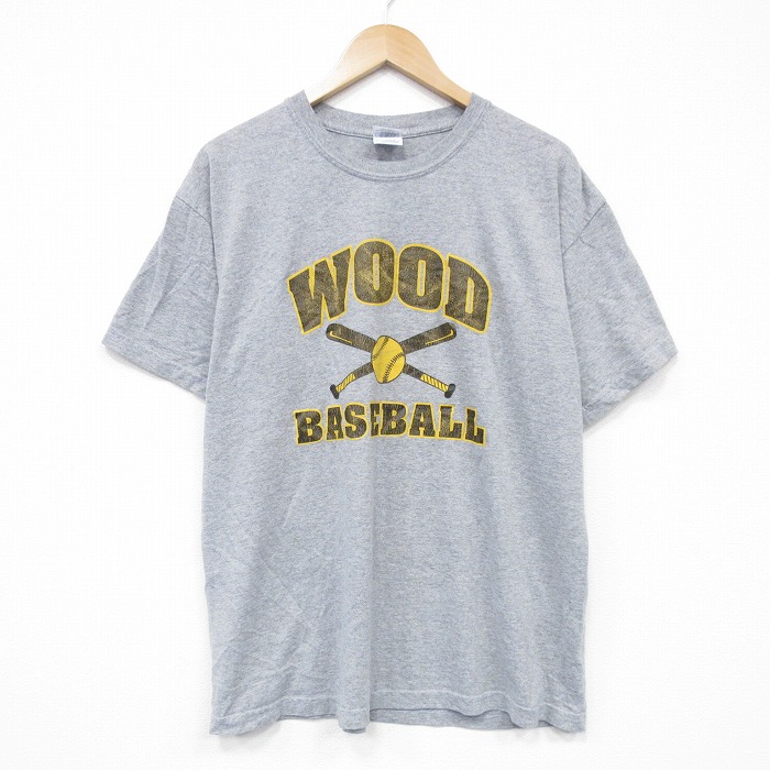 L★古着 半袖 ビンテージ Tシャツ メンズ 00年代 00s ベースボール クルーネック グレー 霜降り 25aug13 中古