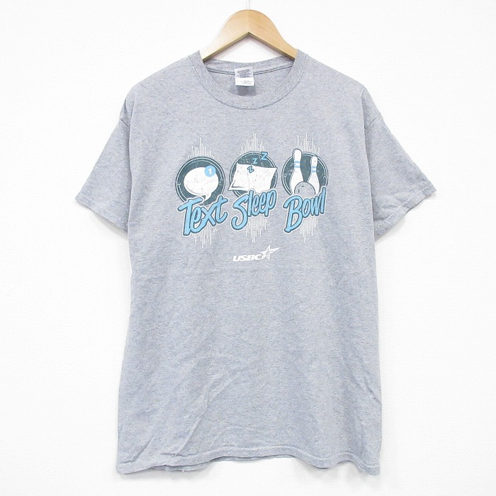 L★古着 半袖 ビンテージ Tシャツ メンズ 00年代 00s ボウリング クルーネック グレー 霜降り 25aug13 中古
