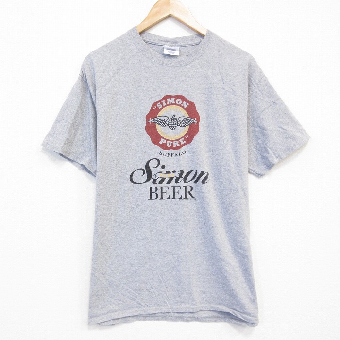 【50%OFF】L★古着 半袖 ビンテージ Tシャツ メンズ 00年代 00s ビール クルーネック グレー 霜降り 25aug18 中古