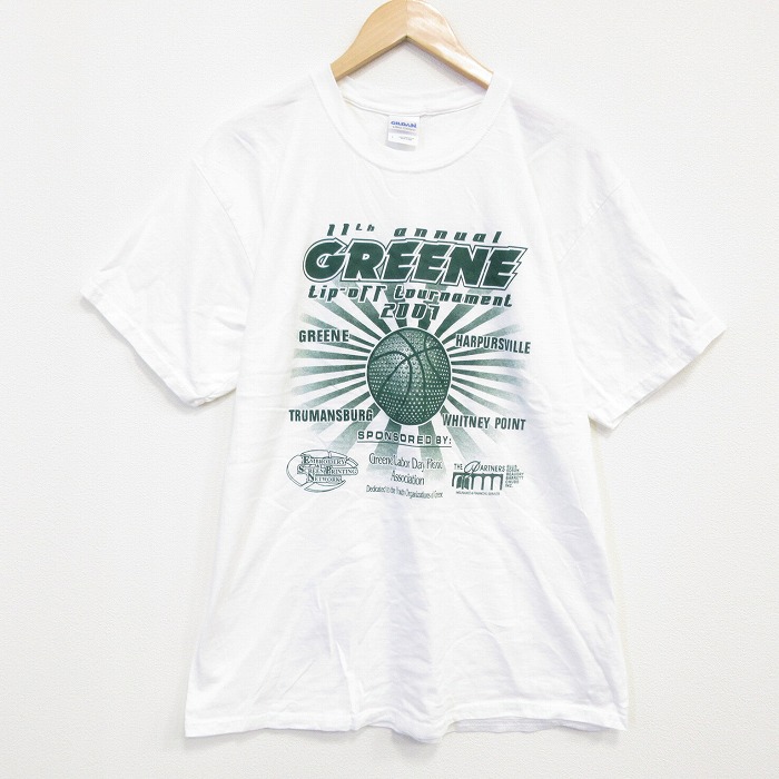 【50%OFF】L★古着 半袖 ビンテージ Tシャツ メンズ 00年代 00s バスケットボール コットン クルーネック 白 ホワイト 25aug18 中古