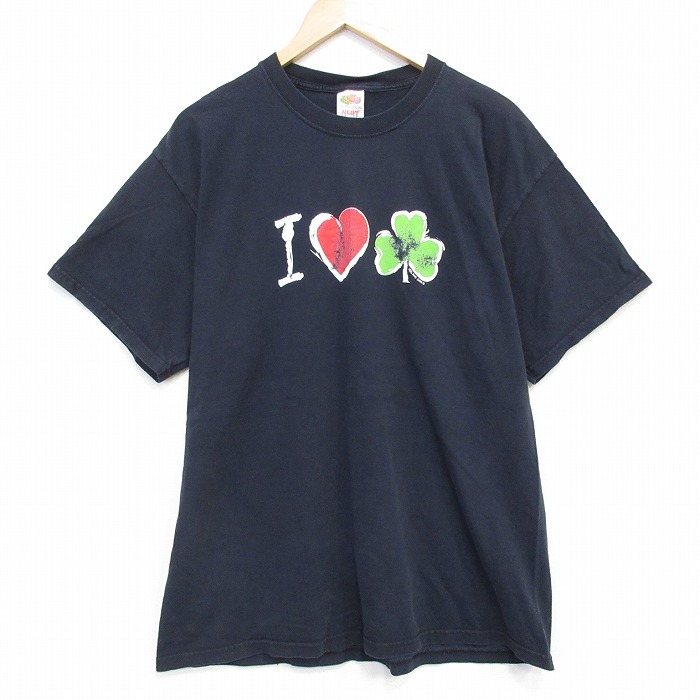 XL★古着 フルーツオブザルーム 半袖 ビンテージ Tシャツ メンズ 00年代 00s ハート コットン クルーネック 黒 ブラック 25aug18 中古