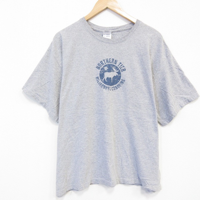 【50%OFF】XL★古着 半袖 ビンテージ Tシャツ メンズ 00年代 00s シカ 大きいサイズ クルーネック グレー 霜降り 25aug18 中古