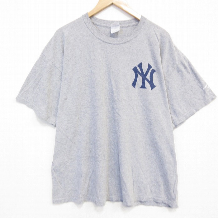 XL★古着 半袖 ビンテージ Tシャツ メンズ 00年代 00s MLB ニューヨークヤンキース 大きいサイズ クルーネック グレー 霜降り メジャーリーグ ベースボール 野球 25aug18 中古