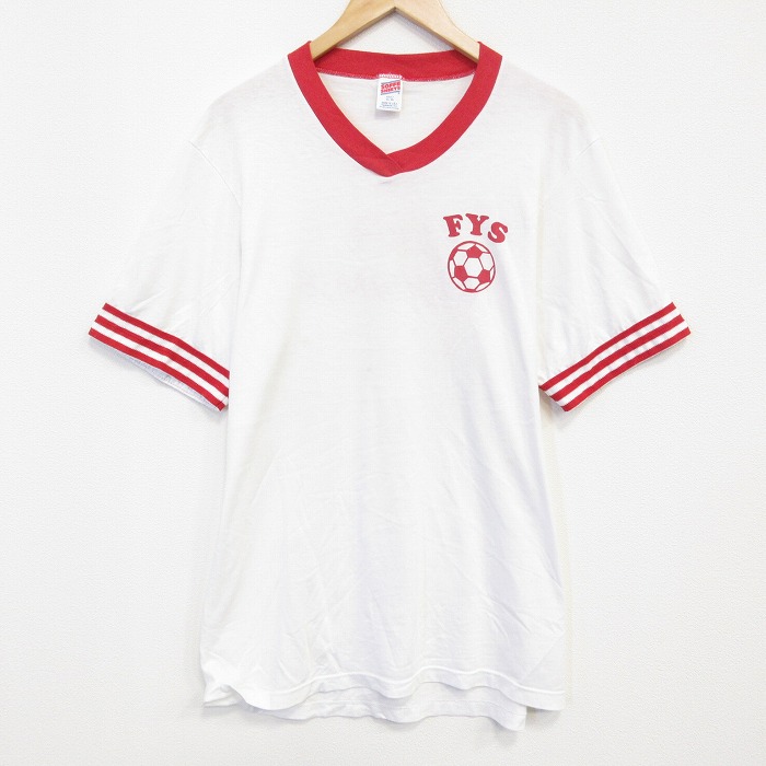 L★古着 半袖 ビンテージ Tシャツ メンズ 90年代 90s サッカーボール Vネック USA製 白 ホワイト 25aug18 中古