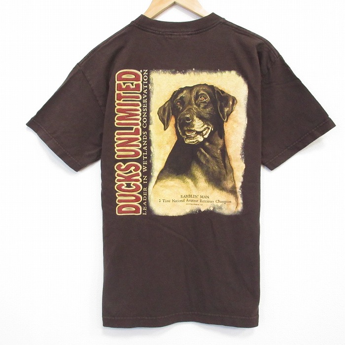 M★古着 半袖 ビンテージ Tシャツ メンズ 00年代 00s DUCKS UNLIMITED 犬 コットン クルーネック こげ茶 ブラウン 25aug18 中古