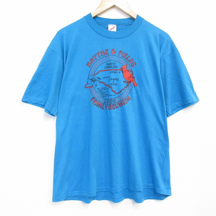 XL★古着 ジャージーズ 半袖 ビンテージ Tシャツ メンズ 90年代 90s ノースカロライナ クルーネック USA製 水色 25aug18 中古