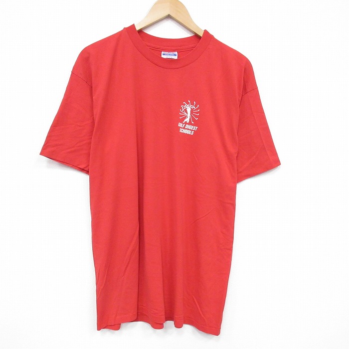 XL★古着 ヘインズ Hanes 半袖 ビンテージ Tシャツ メンズ 80年代 80s ゴルフ クルーネック USA製 赤 レッド 25aug19 中古