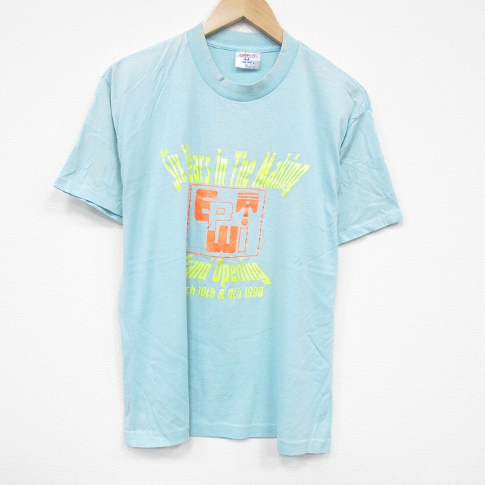L★古着 半袖 ビンテージ Tシャツ メンズ 90年代 90s six 企業広告 クルーネック USA製 薄緑 グリーン 霜降り 25aug19 中古