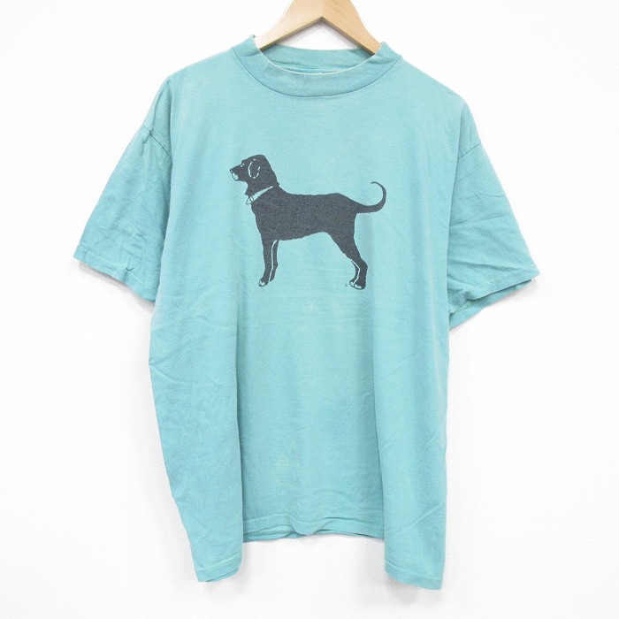 XL★古着 半袖 ビンテージ Tシャツ メンズ 90年代 90s The Black Dog 大きいサイズ クルーネック USA製 薄緑 グリーン 【spe】 25aug19 中古