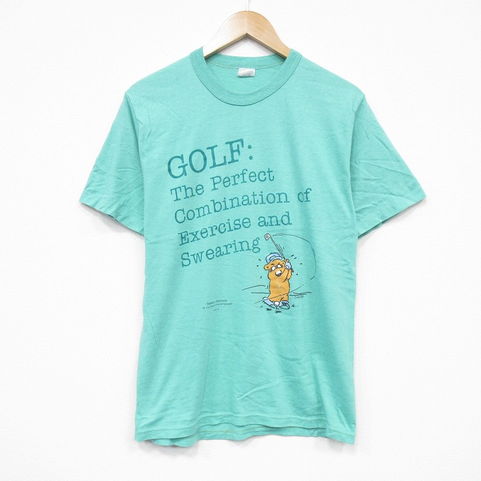 M★古着 半袖 ビンテージ Tシャツ メンズ 80年代 80s ゴルフ クルーネック USA製 薄緑 グリーン 25aug23 中古