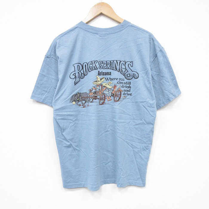 L★古着 ヘインズ Hanes 半袖 ビンテージ Tシャツ メンズ 00年代 00s ロックスプリングス クルーネック 薄紺 ネイビー 25aug23 中古