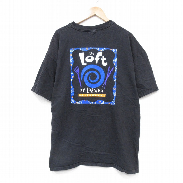【20%OFF】XL★古着 ヘインズ Hanes 半袖 ビンテージ Tシャツ メンズ 00年代 00s レストラン 大きいサイズ コットン クルーネック 黒 ブラック 25aug23 中古