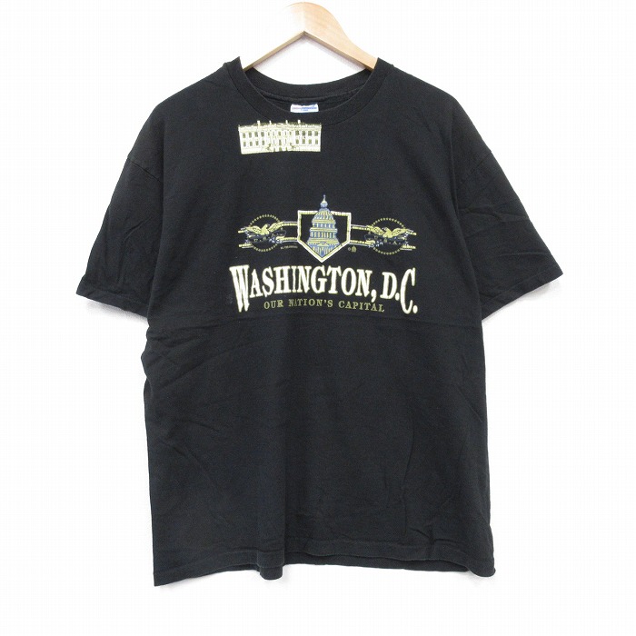 XL★古着 ヘインズ Hanes 半袖 ビンテージ Tシャツ メンズ 90年代 90s ワシントンDC コットン クルーネック 黒 ブラック 25aug23 中古