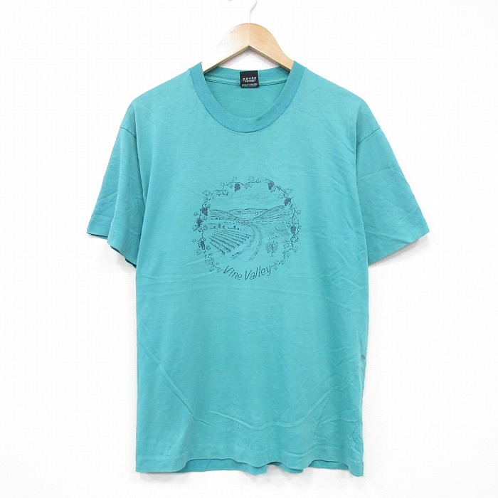 【50%OFF】XL★古着 スクリーンスターズ 半袖 ビンテージ Tシャツ メンズ 80年代 80s ワインバレー クルーネック USA製 薄緑 グリーン 25aug23 中古