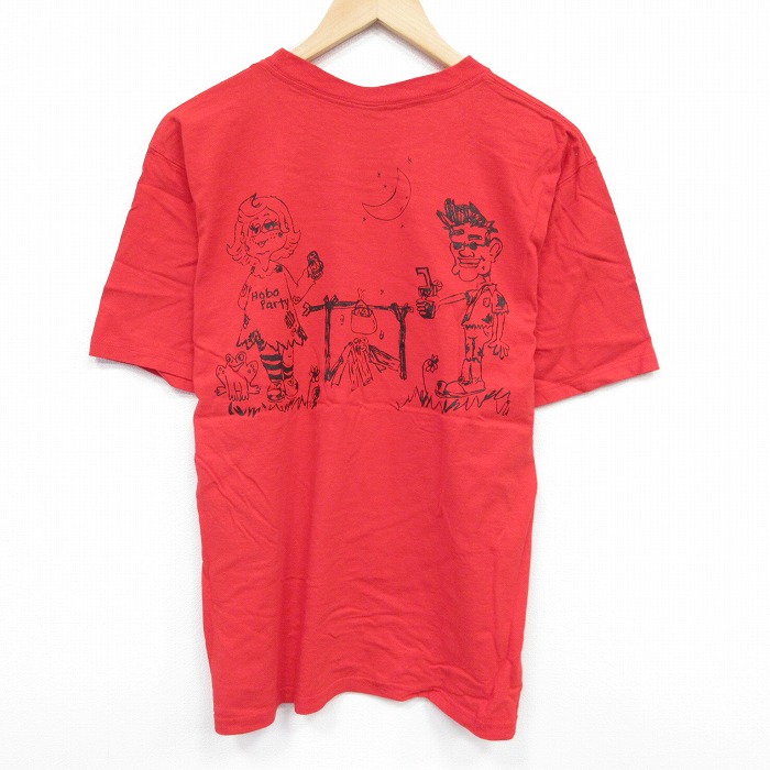 【50%OFF】L★古着 半袖 ビンテージ Tシャツ メンズ 00年代 00s キャンプ コットン クルーネック 赤 レッド 25aug28 中古