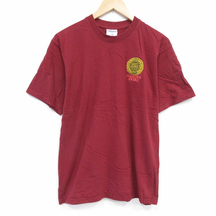 L★古着 半袖 ビンテージ Tシャツ メンズ 00年代 00s メキシコ コットン クルーネック エンジ 25aug28 中古