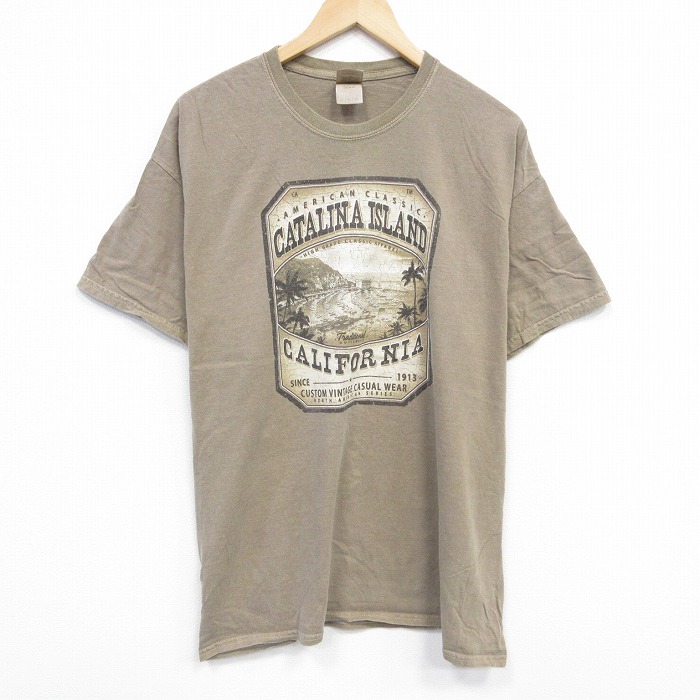 XL★古着 半袖 ビンテージ Tシャツ メンズ 00年代 00s カリフォルニア 大きいサイズ コットン クルーネック 薄茶 ブラウン 25aug28 中古