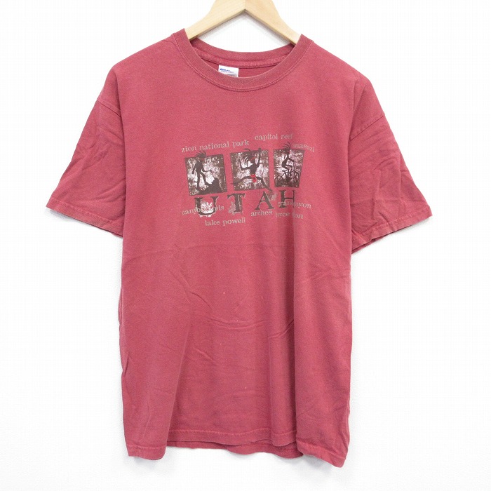 L★古着 半袖 ビンテージ Tシャツ メンズ 00年代 00s ユタ コットン クルーネック エンジ 25aug28 中古