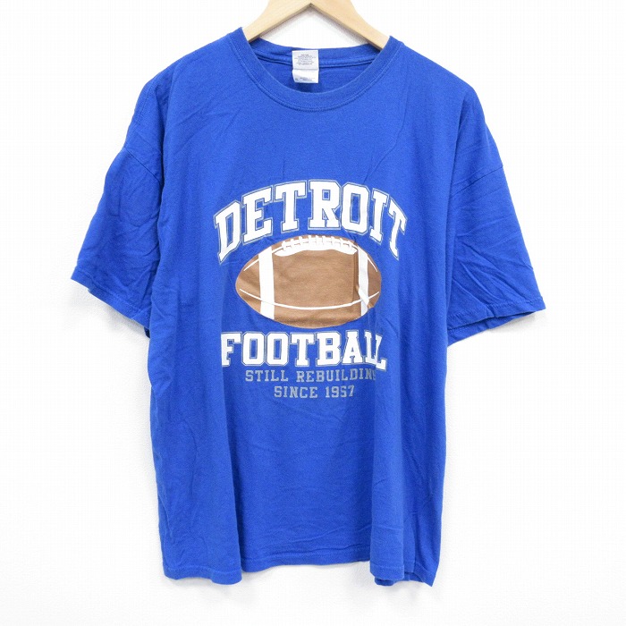XL★古着 半袖 ビンテージ Tシャツ メンズ 00年代 00s フットボール 大きいサイズ コットン クルーネック 青 ブルー 25aug28 中古
