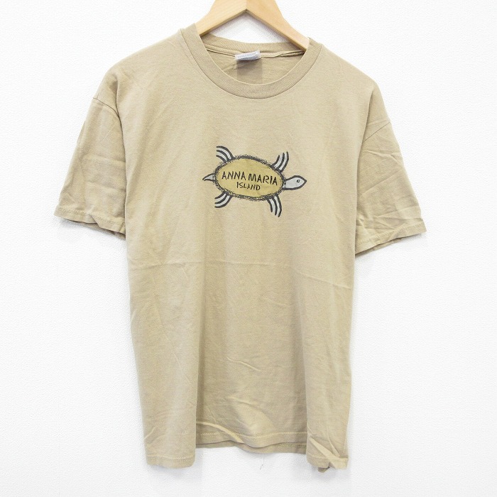 L★古着 ヘインズ Hanes 半袖 ビンテージ Tシャツ メンズ 00年代 00s カメ コットン クルーネック 薄茶 ブラウン 25aug28 中古