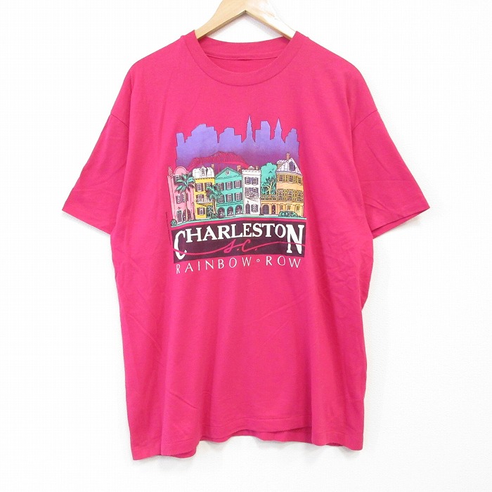 80s 半袖Tシャツ レインボー ピンク XL | 古着